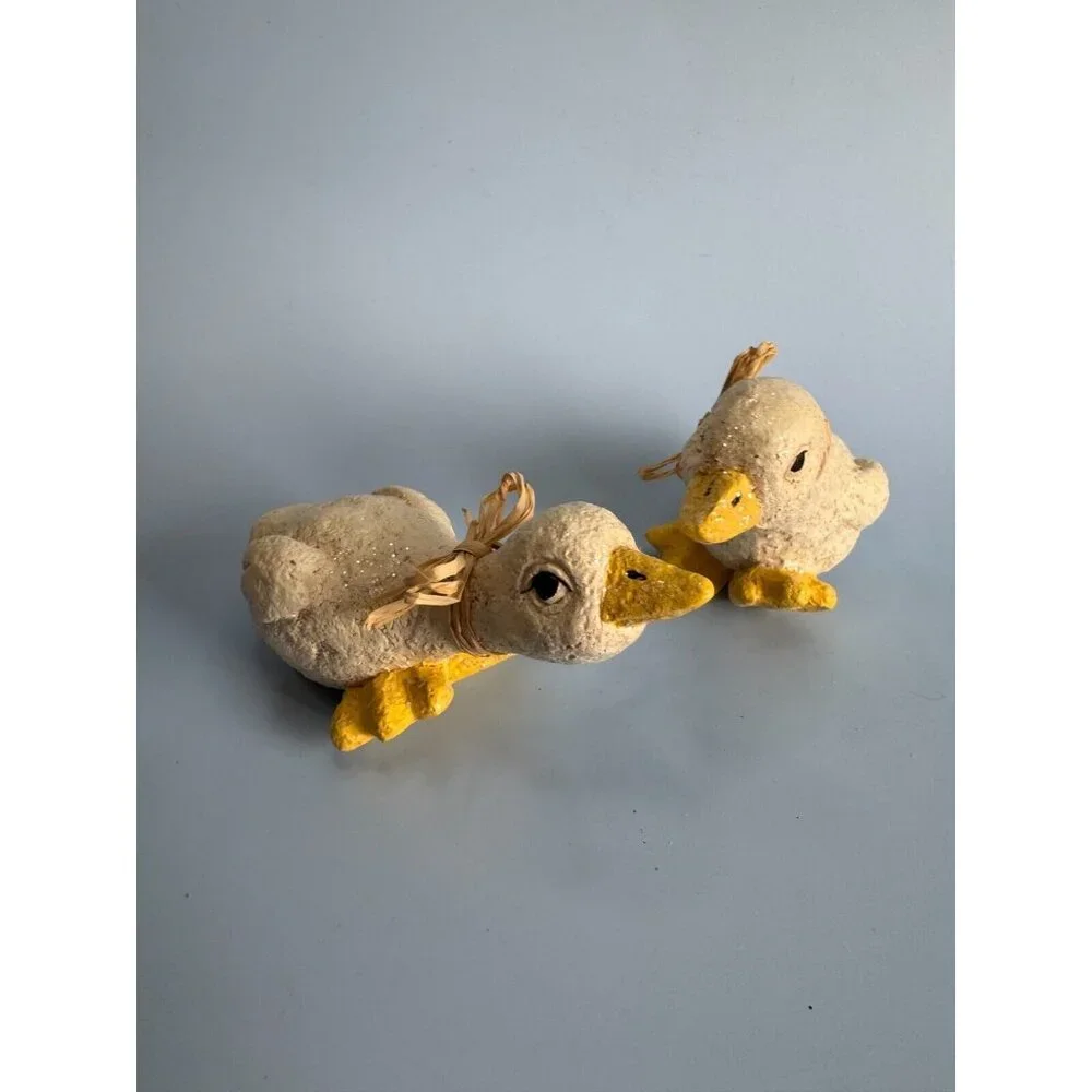 Vintage Enesco Baby Duck Figurines With Ribbons & Glitter 6" Long Easter Decor - Picture 4 of 14